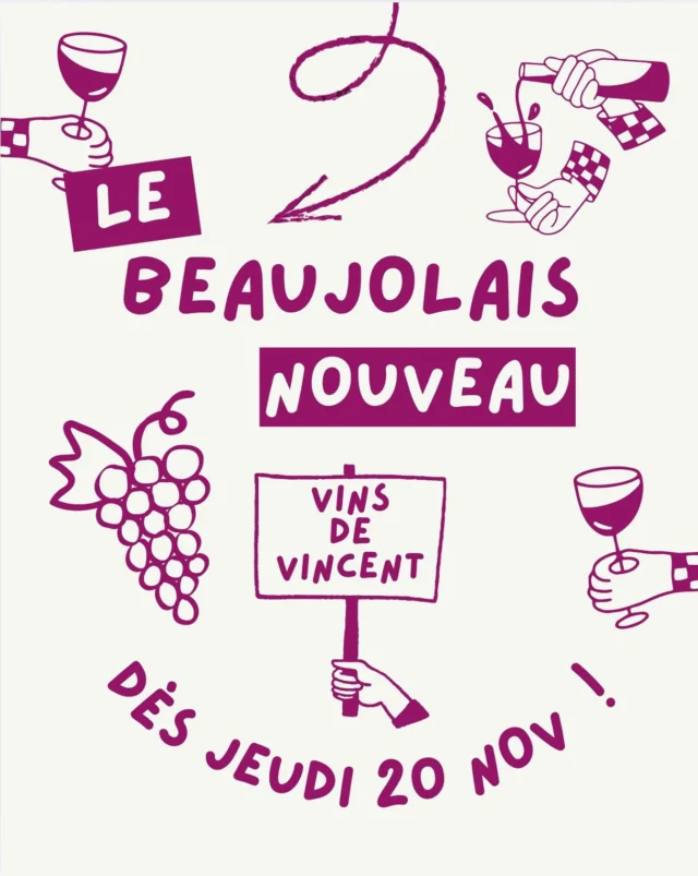 ⏰ Tic tac, tic tac…
À partir du jeudi 20 novembre, le Beaujolais Nouveau débarque aux Vins de Vincent 🍇🎉🍷 

#BeaujolaisNouveau #Beaujolais #NouveauMillésime #VinFrançais #ViveLeVin

L’abus d’alcool est dangereux pour la santé, à consommer avec modération.